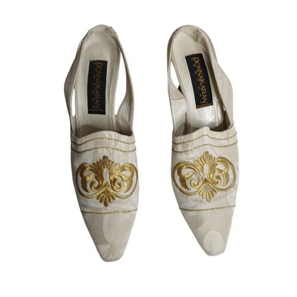 Vintage Black Label Donna Karan Italian Coll. Gold Slip On Mules - Picture 4 of 13